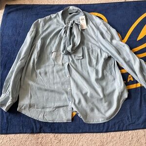 BRAND NEW chambray bow button up blouse Lauren Ralph Lauren